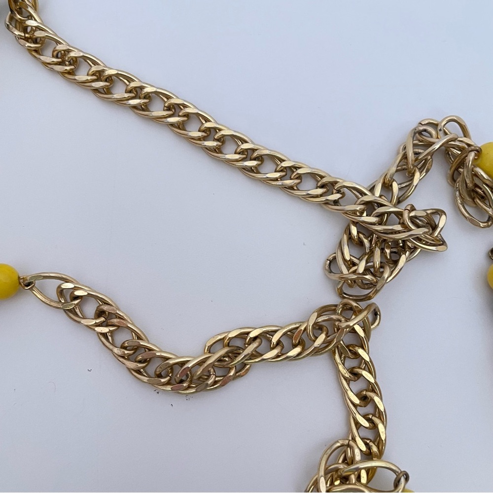 Vintage Yellow Real Wood Beaded Fall Boho Beach Summer Statement Retro Necklace - Picture 4 of 7